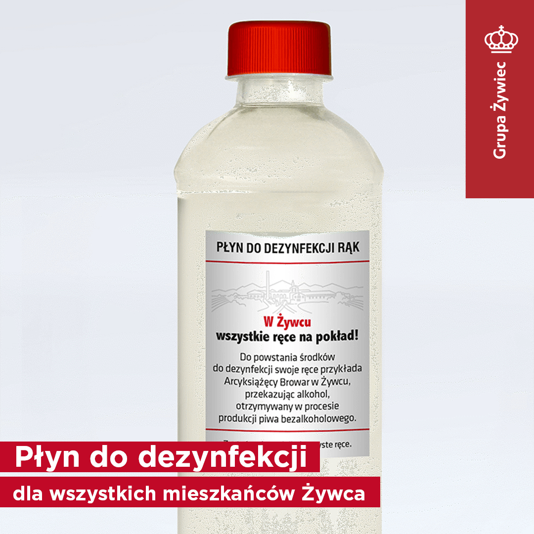 Grupa zywiec przekazuje plyn do dezynfekcji rak