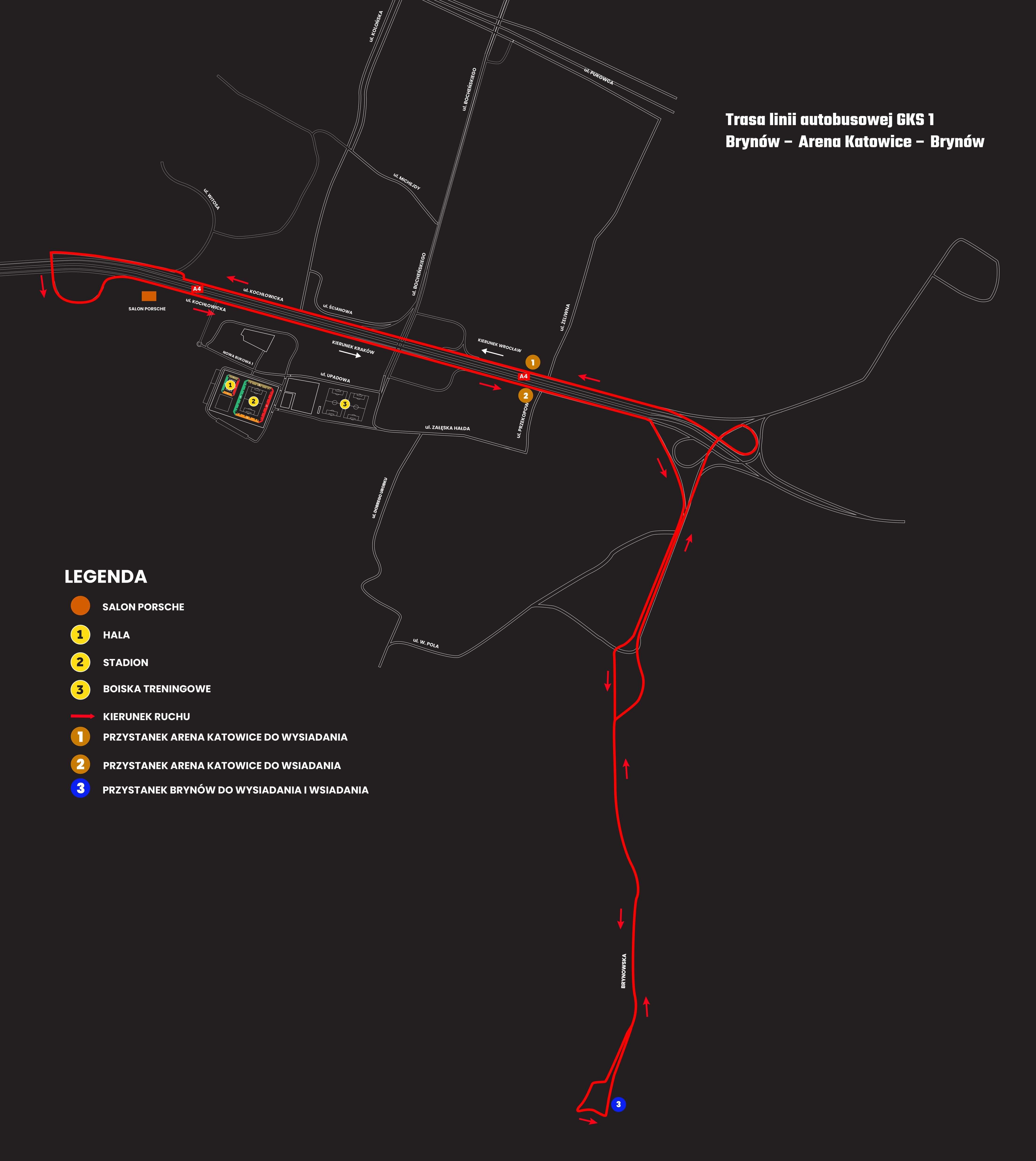 Mapa linii autobusowej GKS1