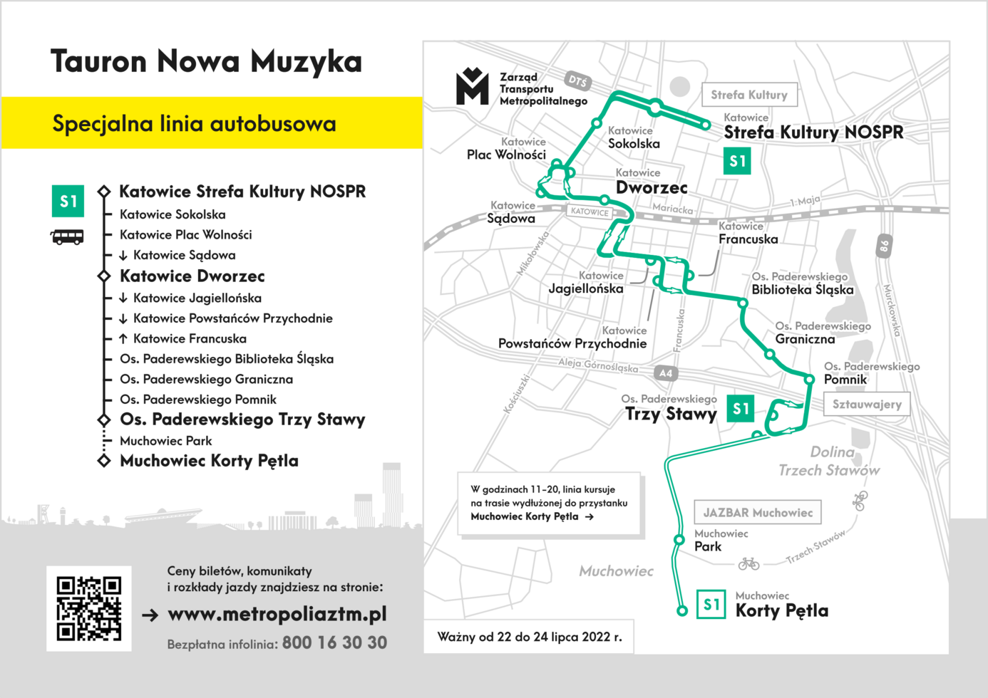 Mapka linia specjalna S1 Tauron Nowa Muzyka 22 24 lipca