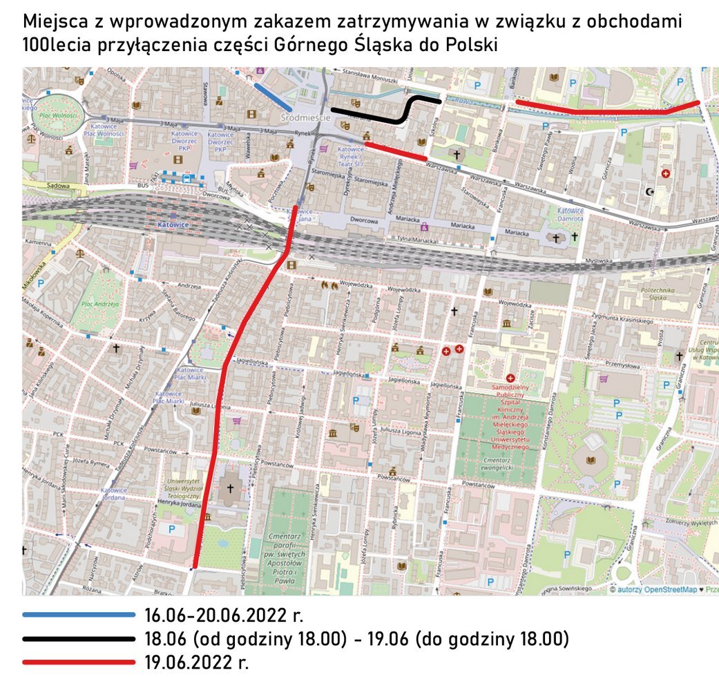 Mapka z zakazem parkowania UM Katowice