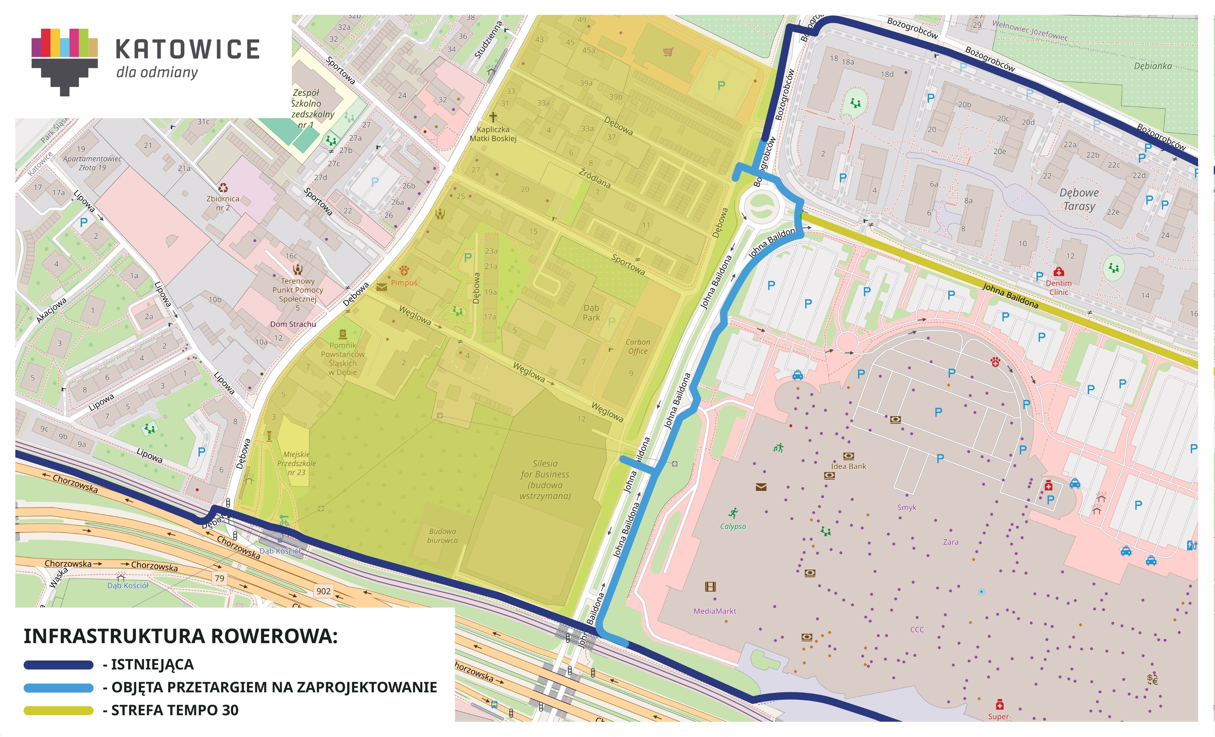 Poglądowa mapa rowerowa Dąb