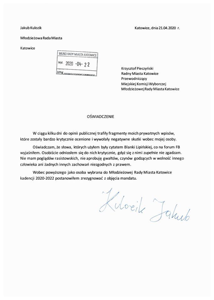 Rezygnacja Kulezika z MRM w Katowicach