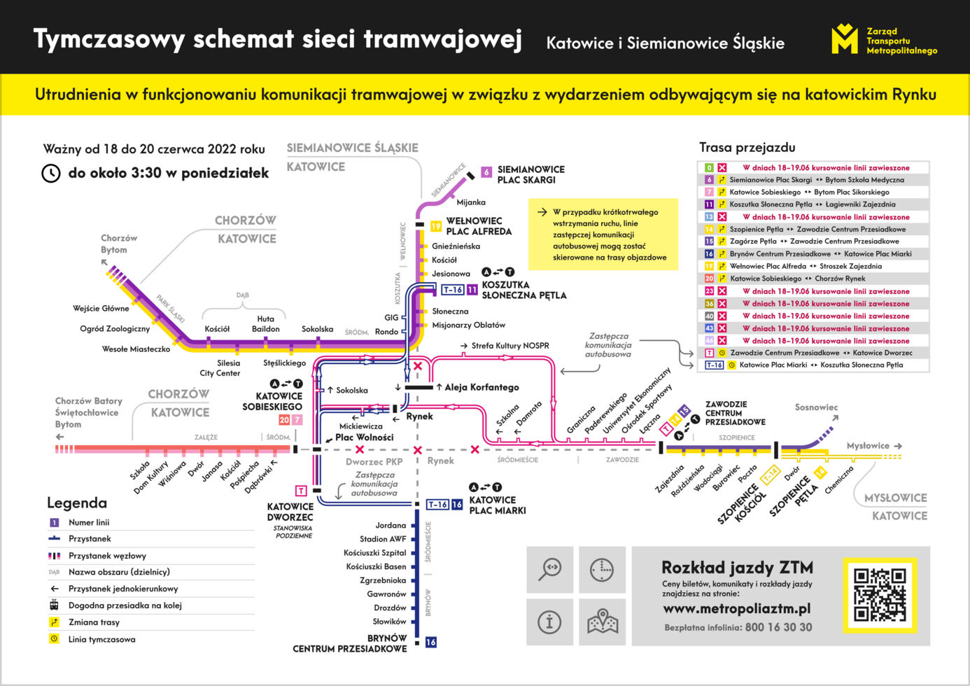 Tymczasowy schemat sieci tramwajowej 18 20 czerwca