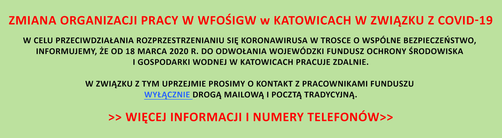 Wojewodzki Fundusz Ochrony Srodowiska pracuje zdalnie