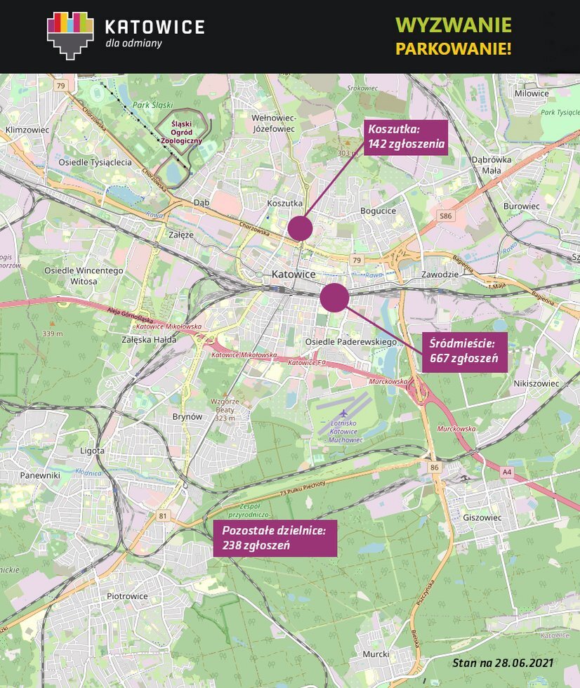 Wyzwanie Parkowanie Mapa zgloszenia czerwiec