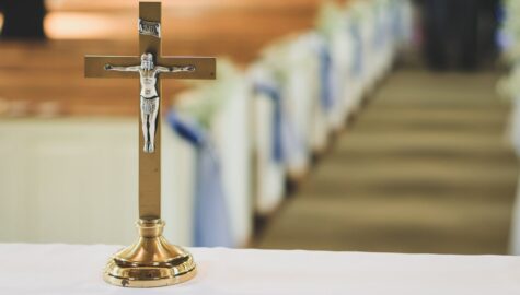 Brown and silver cross table decor 1533907