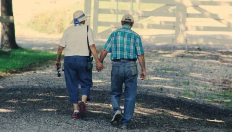 Old couple walking while holding hands 906111