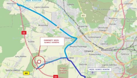 Wezel gliwice ostropa a4 objazd