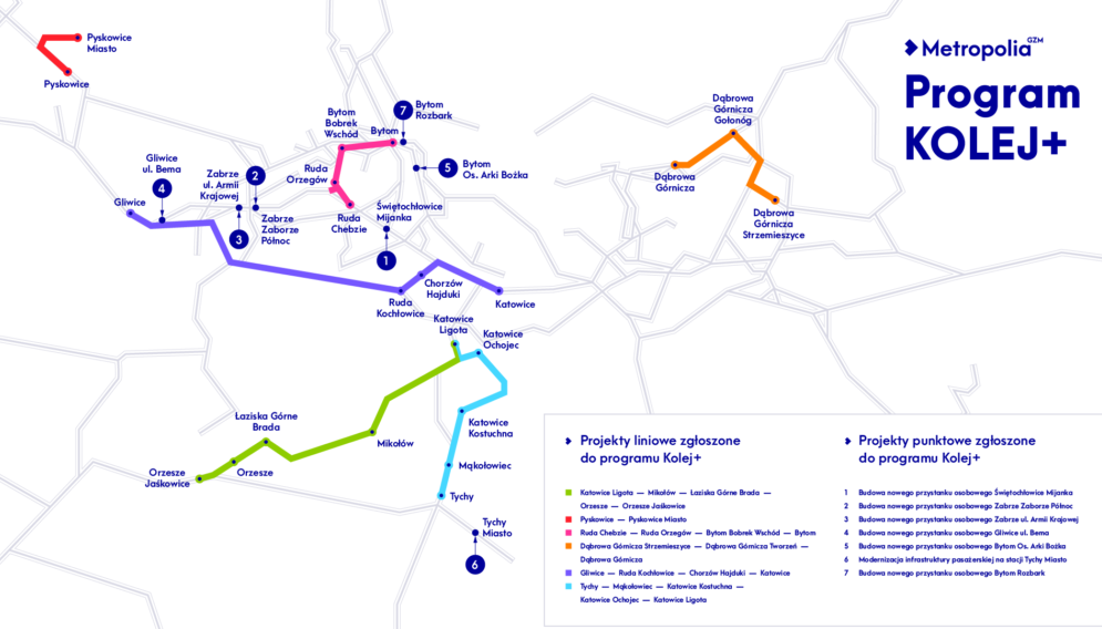Mapa Kolej Plus aktualizacja marzec 2021