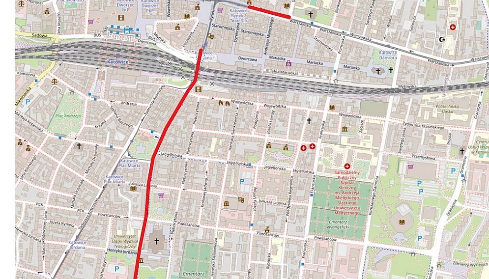 Mapka z zakazem parkowania UM Katowice