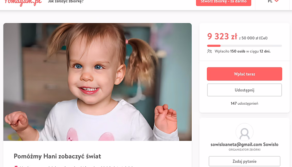 Zbiórka dla hani z piekar slaskich