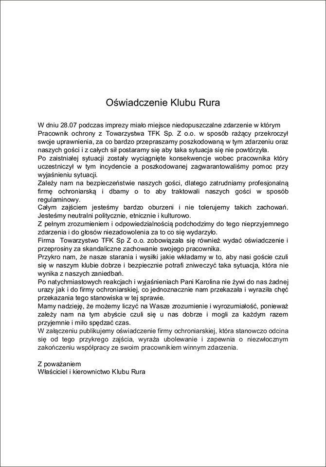 Oswadczenie rura