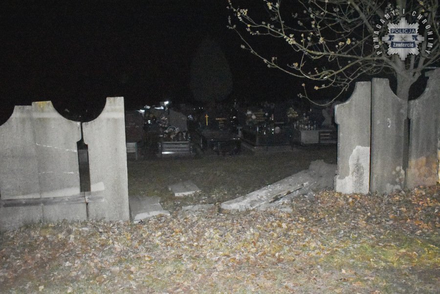 Pijany kierowca wjechal w cmentarz