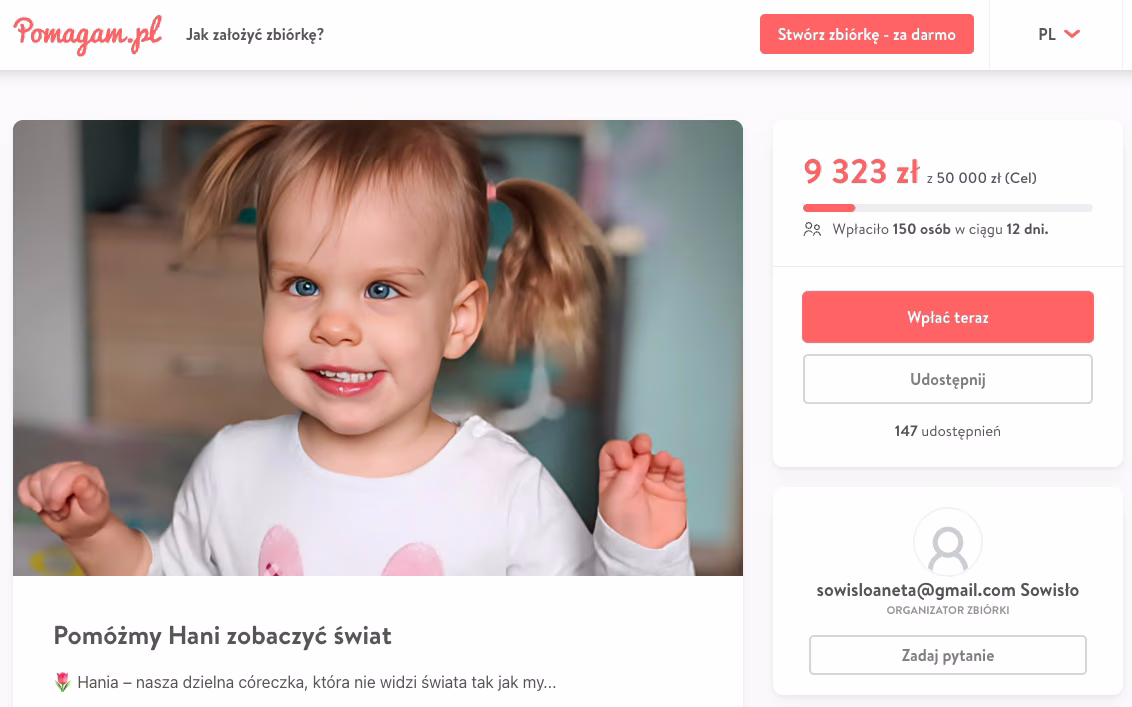 Zbiórka dla hani z piekar slaskich