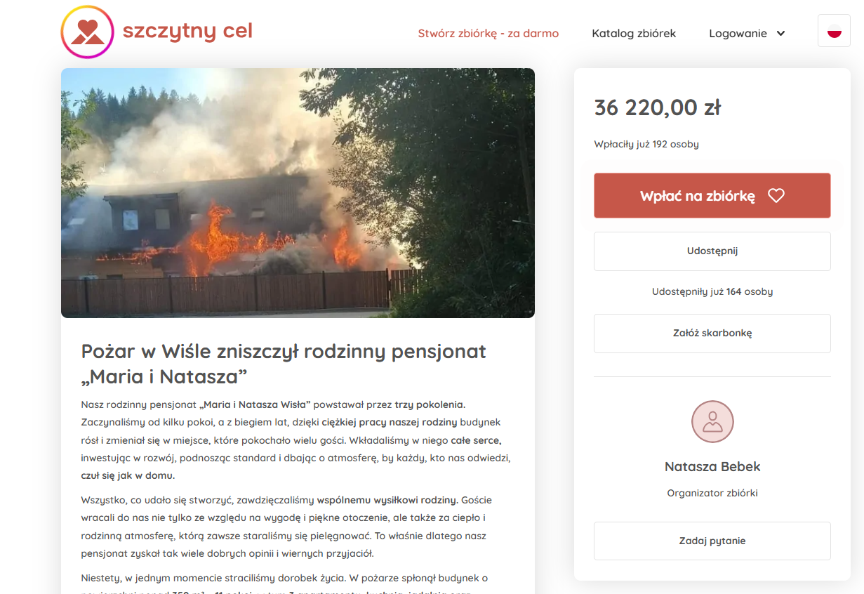 Zbiorka pensjonat w wisle